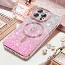 for iPhone 15 Pro case, Compatible with MagSafe, Luxury Plating Heart Pattern Design, Full Camera Lens Protector Soft TPU Protective Phone Case for Women Girls 6.1" (Pink)