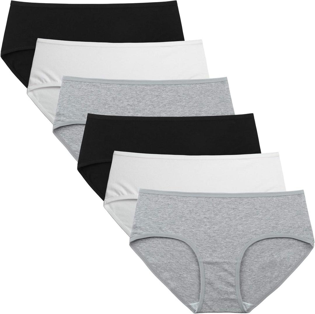 INNERSY Womens Underwear Cotton Hipster Panties Regular & Plus Size 6-Pack (Large, Black-white-grey)