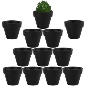 Yishang 1.9 Inch Tiny Black Terracotta Pots Pack of 12-Small Mini White Clay Pots with Drainage Holes Flower Nursery Terra Cotta Planter for Tiny Cactus,Herb,Succulent Plants,Crafts