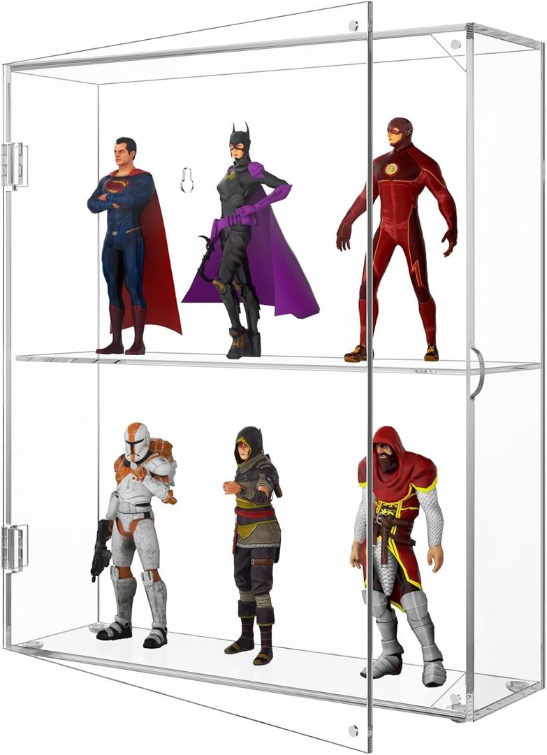 NIUBEE Acrylic Display Case, Clear Display Case for Funko Pop Figures, Wall Mounted or Desktop Dustproof Display Cabinet Box for Collectibles, Rock, Crystals, Mini Toys, Amiibo (2 Tiers