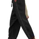 Puimentiua Women Linen Pants Lightweight Pants with Lace Side Summer Casual Beach Drawstring Elastic Waist Trousers (Large, Black)