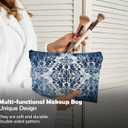 Chinoiserie Vintage Floral Makeup Bag, Blue and White Cosmetic Bags for Women, Classical Baroque Rococo Tiles Floral Zipper Makeup Pouch