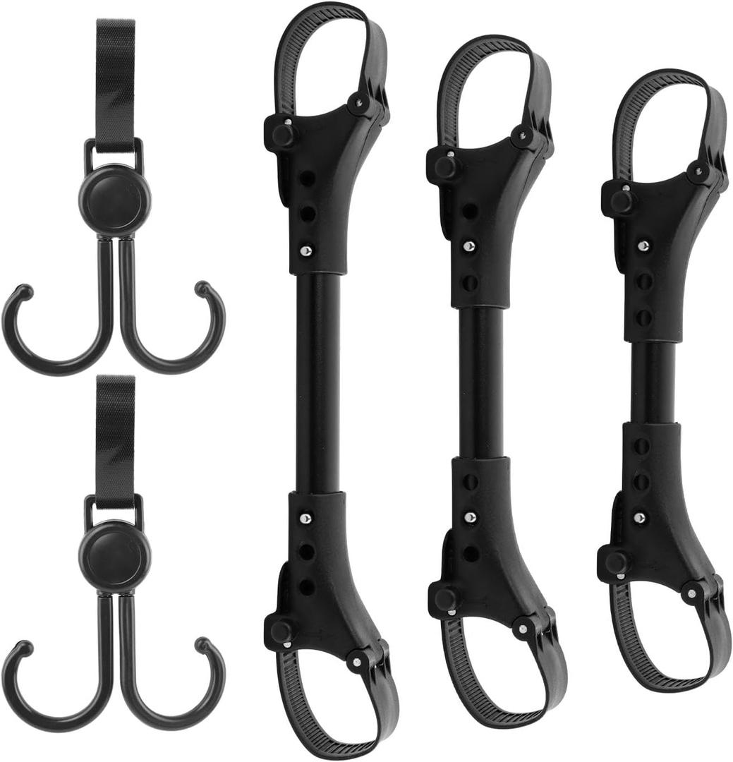 3pcs Stroller Connector with 2pcs Stroller Hook, Connector for Toddlers, Quick Release Adjustable Length with Hook Stroller Connector Set Twins(Black)