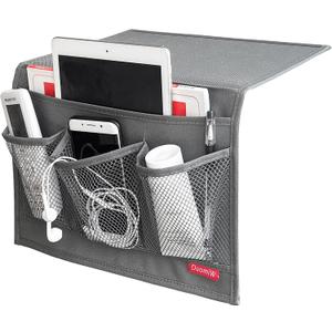 Bedside Storage Organizer, Bedside Caddy, Table Cabinet Storage Organizer, TV Remote Control, Phones, Magazines, Tablets, Accessories, Grey