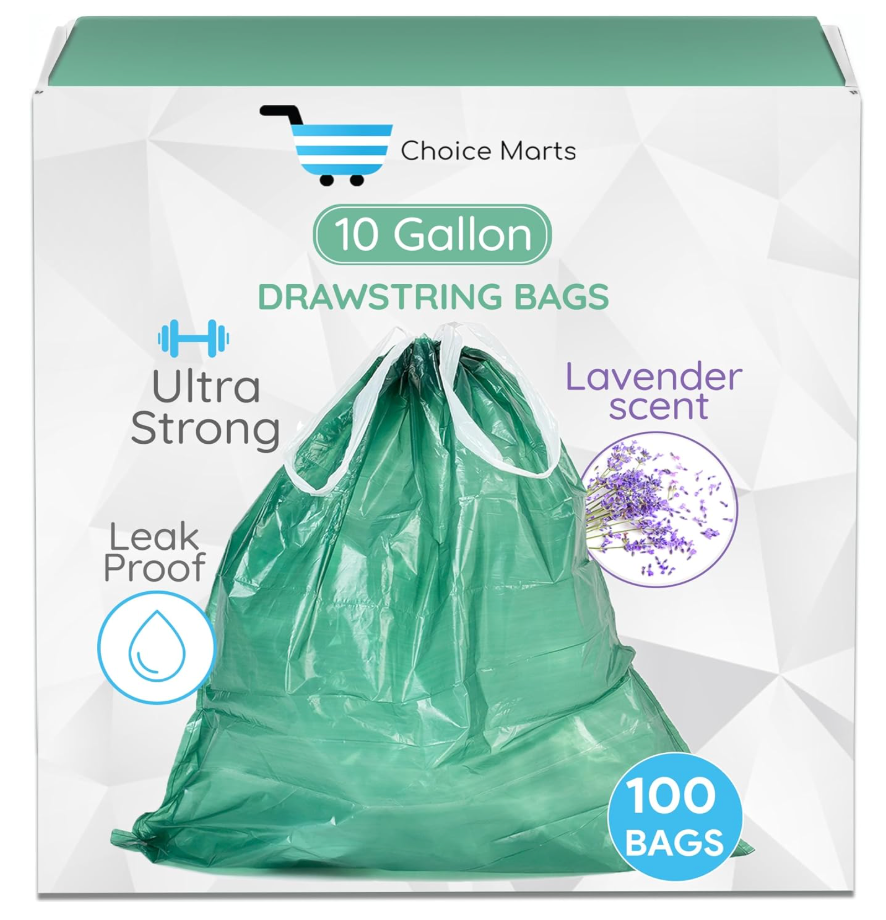 10 Gallon Trash Bag Ultra Strong 100 Count With Drawstring