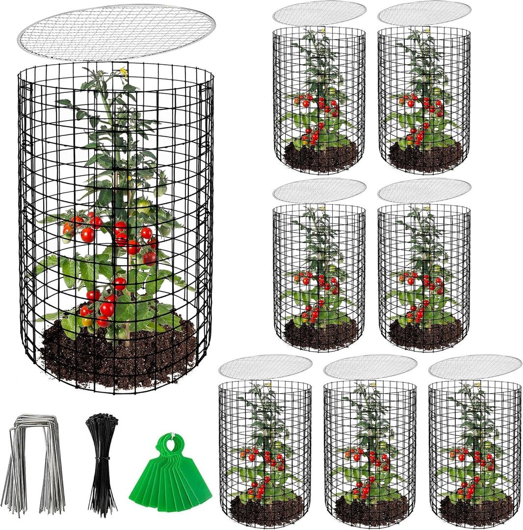 Adnee 8 Pack Wire Plant Protector with Cover-20" x 11" Detachable Metal Plant Protectors Mesh-Garden Plant Protectors for Flower Vegetable to Keep Animals Out