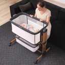 Ezebaby 3-in-1 Baby Bassinet, Rocking Baby Bassinets Bedside Sleeper, Adjustable Portable Crib for Newborn Infant with Wheels Storage Basket and Mesh Sides