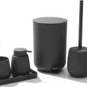 Grey Bathroom Accessories Set with Small Trash Can 3 Liter/0.8 Gallon,Toothbrush Holder,Soap Dispenser,Vanity Tray,Toilet Bowl Brush and Holder Grey 5PCS