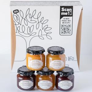 La Vieja Fabrica Fruit Spread Gift Box – Includes Sweet Orange, Peach, Apricot, Raspberry & Strawberry Jam – 9.9 oz (5 Jars)
 BB 9/11/2025