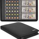 Fireproof Coin Collection Album for Collectors, 300 Pockets Coins Collecting Album & 36 Sleeves Money Storage Case for Coin Currency Collection Supplies, Bill, Pennies, Quarters, Stamp,F65C001B