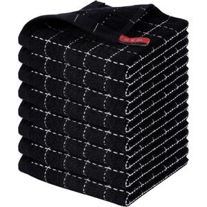 Homaxy 100% Cotton Terry Kitchen Dish Cloths, Ultra Soft and Absorbent Dish Towels for Kitchen, Suitable for Drying and Washing Dishes, 8 Pack, 12 x 12 Inches, Black