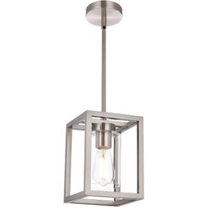 VINLUZ One Light Chandeliers Fixture Brushed Nickel Modern Pendant Kitchen Lighting with Clear Glass Shade Dining Room Lighting Fixtures Hanging Contemporary Lamp Semi Flush Mount Ceiling Lights