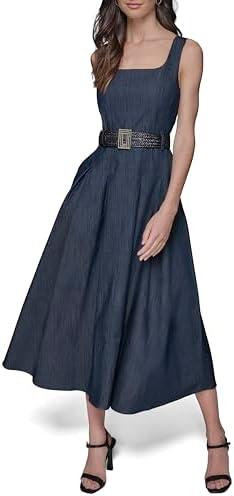 Karl Lagerfeld Women's Belted V Neck Sleeveless Maxi Dress, Size 12