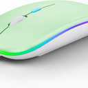 WREANU Wireless Bluetooth Mouse Rechargeable Laptop Mice with LED Lights Silent Slim Use(BT5.2 and 2.4G Portable USB Receiver)Dual Mode Computer Mouse for Laptop/iPad/Tablet/Apple/Computer/Mac(Green)