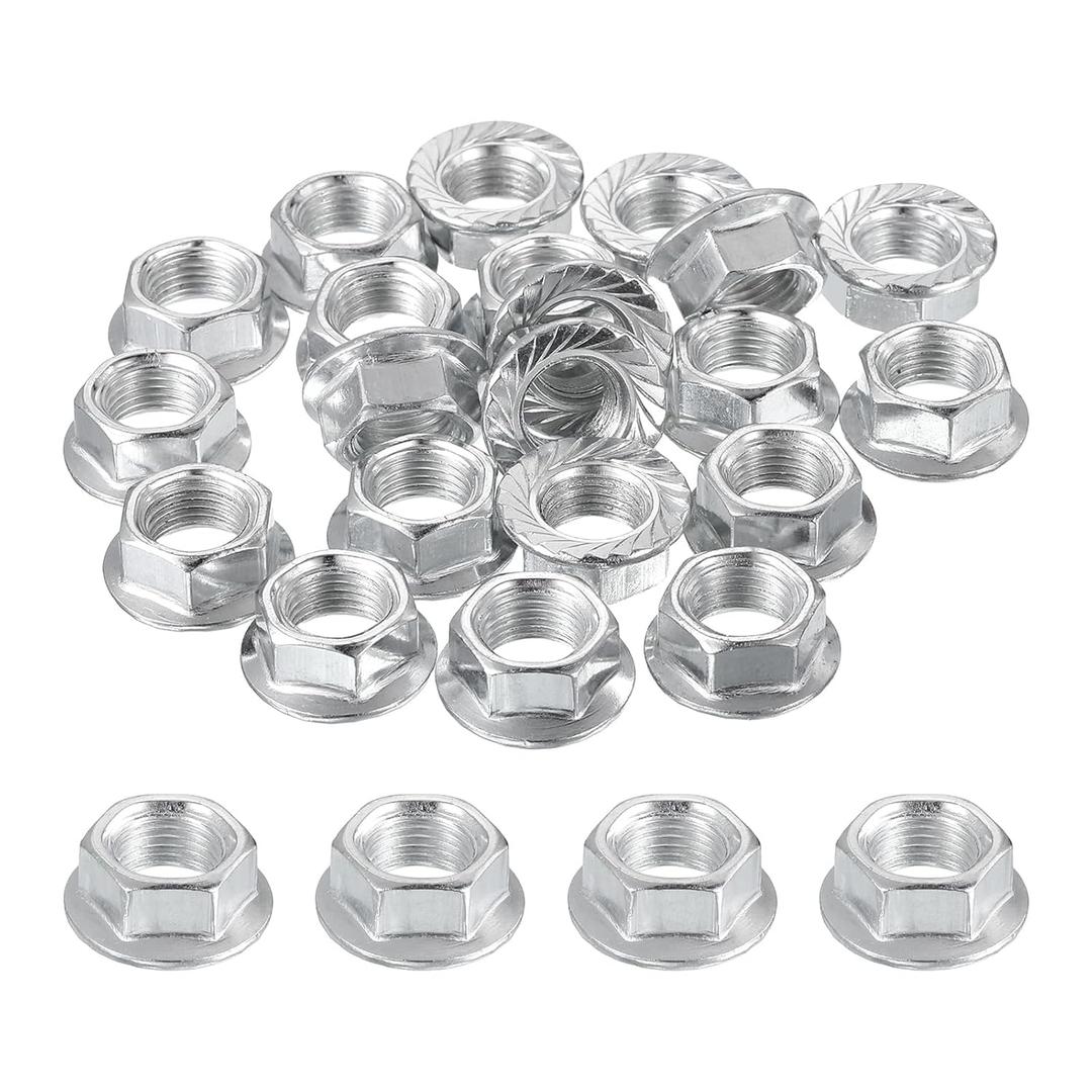 PATIKIL M10x1mm Serrated Flange Hex Lock Nuts, 25Pcs Metric Fine Thread Carbon Steel Non-Slip Hexagon Flange Nut Fasteners for Machinery Manufacturing Industrial DIY Use, Silver