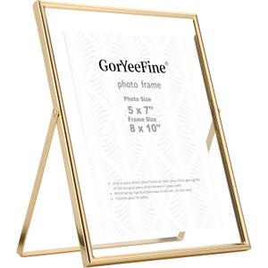 Gold 8x10 Floating Picture Frame Fits(5x7'',6x8&7x9) Photos Adjustable TabletopShelf Display Premium Gift picture frame 5x7'' for Wedding,Thanksgiving,Christmas Home & Office Decor