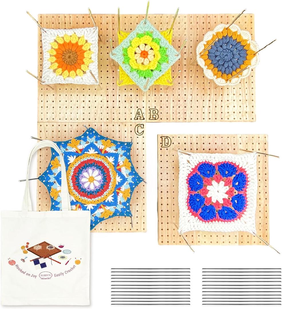 SGIBYN 18" x 18" Crochet Blocking Board 4-in-1, Magnetic Splicing Large Granny Square Blocking Board with 40 5.9" Pegs for Crochet Knitting Projects,Gifts for Crocheters