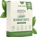 COCO+ Laundry Detergent Sheets - Nano-Concentrated with Enzymes, Hypoallergenic & Plant-Based - Deep Clean, Safe for Sensitive Skin - (120 Loads 60 Sheets) - Fragrance Free