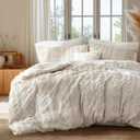 Bedsure Boho Duvet Cover Queen Size, Soft & Comfortable Elegant Design Boho Bedding for Decoration, Machine Washable Comforter Cover for All Seasons,Includes 1 Duvet Cover & 2 Pillow Shams,Linen (Queen (90" x 90"))