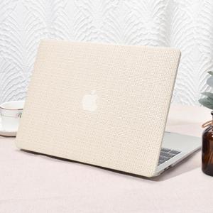 Seorsok Compatible with MacBook Air 13 Inch Case 2022 2021 2020 2019 2018 Release A1932 A2179 M1 A2337 Touch ID, Woven Fabric Textured Elegant Leather Plastic Hard Shell Case with Keyboard Cover, Beige