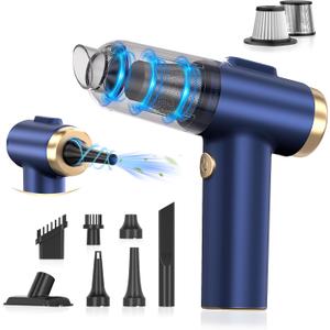 Handheld Car Vacuum Cleaner, 2-in-1 Portable Mini Car Vacuum Cleaner,21000Pa High Power & Air Duster, Handheld Vacuum Cordless with LED Light and Multi-Nozzles for Car,Home,Office,Pet(Blue)