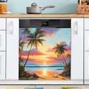 Beach Palm Tree Dishwasher Magnet Cover Front Dishwasher Cover Decoration Reusable Decal for Washers Fridge Cover Panel Decal Home Kitchen Decor, 23" L x 26" H