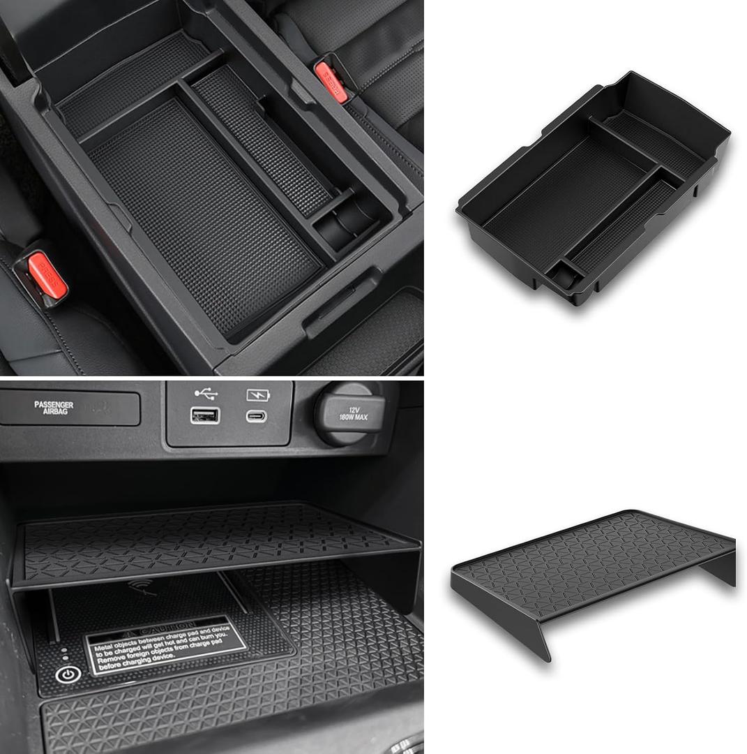 YPHUIKI 2PCS Center Console Organizer Compatible with Honda CRV 2023 2024 2025 2026 Accessories CR-V Hybrid Sport Armrest Storage Box Organizer Tray ABS Material