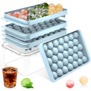Ice Cube Tray with Lid and Bin  Round Ice Cube Trays for Freezer, BPA-Free Food-Grade Ice Mold, Stackable Ice Ball Maker, Iced Bucket Kits, Circle Ice Tray for Cocktails, Whiskey, Coffee, and Drinks (1.2in/62balls&box)