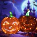 Halloween Decorations Outside Lighted Pumpkin - HOYECHI Outdoor Halloween Decor 2 Pumpkins 1.5FT, Light Up Pumpkin with 62 Led Lights, Ground Stakes, for Front Yard Porch Gardens Lawns Party