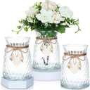 3 Pcs Glass Bud Vases with Twine Rope and Heart Label 6.3 Inch Boho Vintage Vase Flower Decorative Glass Vase for Centerpieces Holiday Wedding Home Table Decorations (Clear)