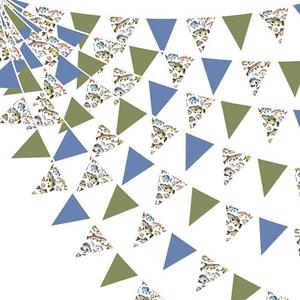 32Ft Gone Fishing Party Decorations Blue Green Fish Print Fabric Pennant Banner Triangle Flag Garland Streamer for Gone Fishing Birthday Little Fisherman Baby Shower Outdoor Fish Party Supplies