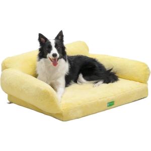 MEWOOFUN 34.6" Orthopedic Dog Bed Sofa for Small Medium Dogs, Egg- Foam Dog Couch with Removable Washable Cover and Non-Slip Bottom (Large, Yellow)