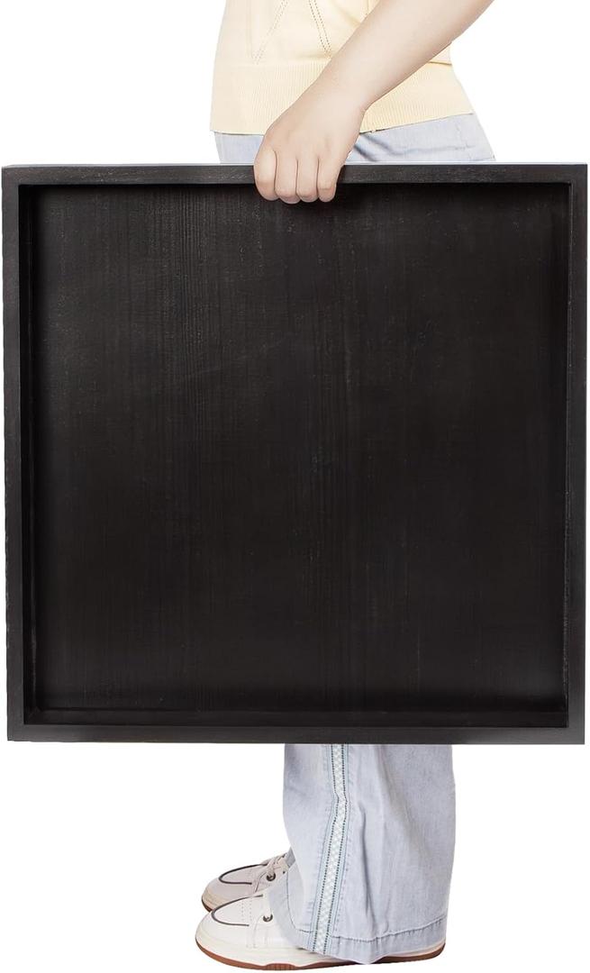 Ottoman Tray for Coffee Table Living Room Wood Serving Tray Large Wooden Square 20 Inches Black (20" x 20" x 1.6")