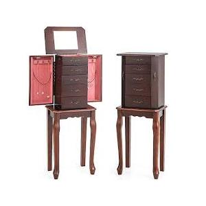 Armoire Jewelry Cabinet Storage Chest Stand Organizer Necklace Wood