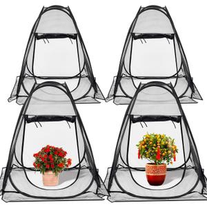 Domensi 4 Pcs Summer Pop Up Gardening Net Cover 33.5 x 33.5 x 37 Inch Pop up Mesh Plant Cover with 16 Ground Stakes for Vegetable Fruit Flower Plant Protectors from Animals Plant Tent Popup Greenhouse