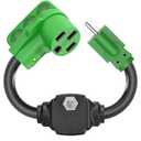 RVGUARD Overload Protector 50 Amp to 110 Volt RV Adapter Cord with Circuit Breaker, NEMA 5-15P to NEMA 14-50R Electrical Power Adapter with LED Power Indicator, 18 Inch, Green, ETL Listed
