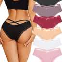 ALL OF ME Women Cotton Underwear Sexy Criss Cross Lace Trim Low Rise Cheeky Bikini Panties 6 Pack