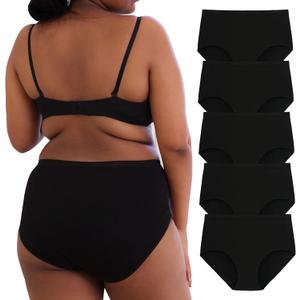 INNERSY Big Curvy Woman Cotton Underwear High Waist Briefs 5-Pack (Black), XL