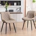 YOUNUOKE Dining Chairs Set of 2 Mid Century Modern Kitchen Chair Comfortable Upholstered Faux Leather Dinner Chairs for Kitchen Dining Room, Khaki, A-PU Leather