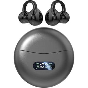 Clip-on Earbuds,Open Ear Earbuds Wireless Bluetooth 5.4, Lightweight Open Ear Headphones with C-Shaped Bridge,Slim Hook,60H Battery,Waterproof,for Glasses Wearers and Workouts (Black)