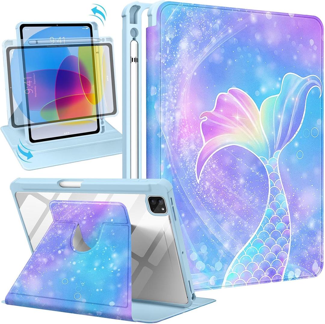Uppuppy for iPad Pro 12.9 Case Folio Cover with Pencil Holder Girls Cute Women Kids Teens Girly Pretty Aesthetic Kawaii Design Rotating Stand for Apple iPad Pro 12.9 Inch Cases 2022/2021/2020/2018 (3-Colorful)