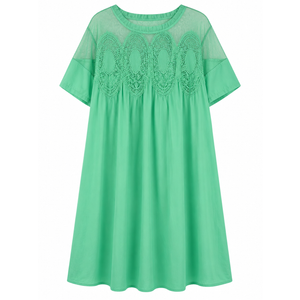 VATEAMI Womens Summer Lace Mini Babydoll Dress Ruffled Collar Short Sleeve Loose Mesh Swing Elegant Flared Sundress, Size: XL