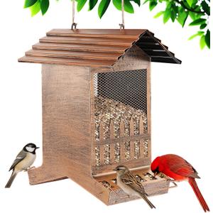 Large Bird Feeder, Extra Large 8 Lbs Capacity with 2-Side Feeding, Weatherproof Wasteproof Hanging Metal Bird Feeders for Outdoor, Easy to Clean & Refill