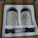 Modern Farmhouse Ceramic Dishes and Hands Soap Dispenser Set for Kitchen | Stainless Steel Pumps | 14oz, White Bottles | Kitchen Dcor for Counter