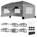 GarveeLife 10 ft x20 ft Party Tent Heavy Duty Pop Up Canopy Commercial Canopy Wedding Tent Event Shelter with 6 Removable Sidewalls and Storage Bag for Patio Backyard Outdoor, Grey