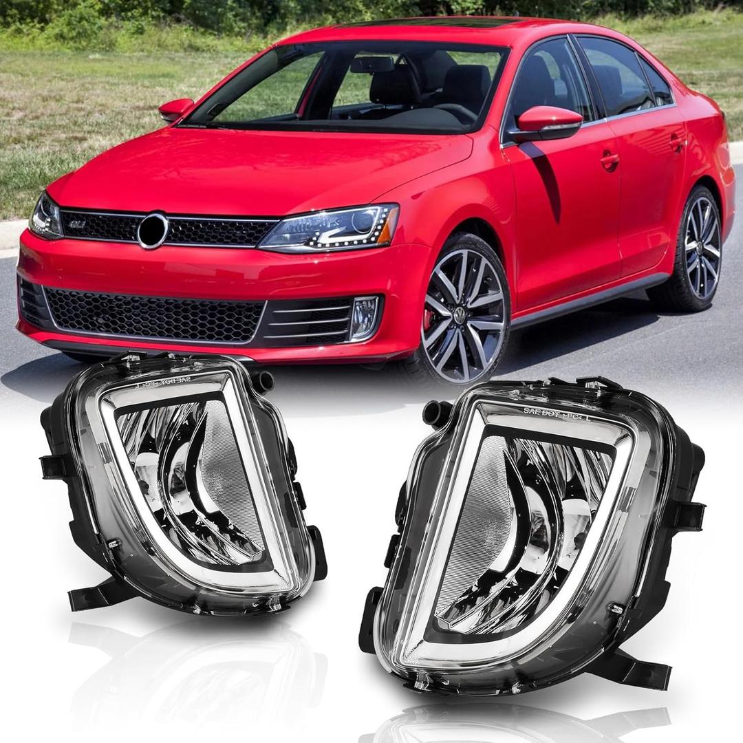 Fog Lights Assembly Compatible for Volkswagen GTI 2010-2014/ VW Jetta GLI 2011-2015 Driving Fog Lamps Replacement with H8 12V 35W Bulbs -1 Pair (Clear Glass Lens)