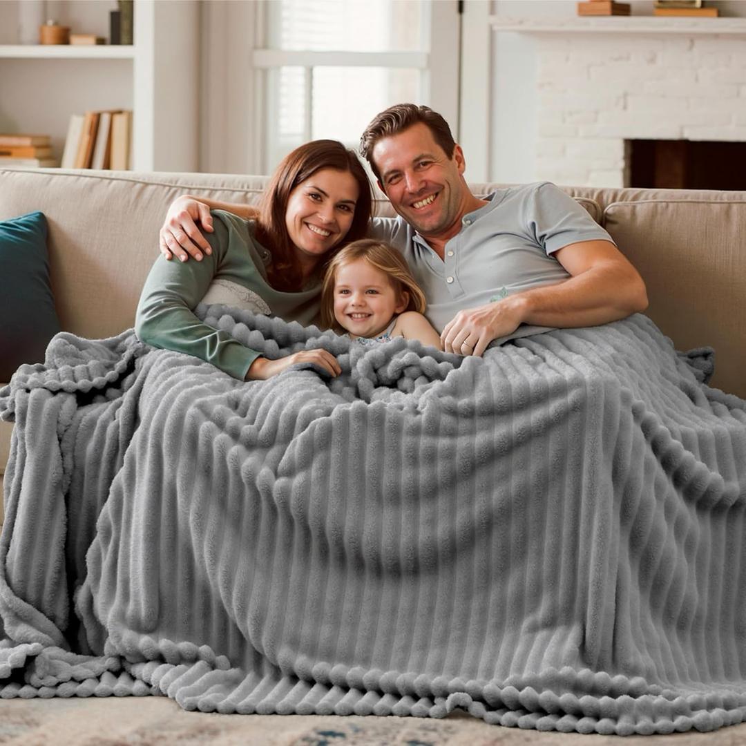 Joiedomi Queen Size Blanket for Bed, Soft & Warm Grey Fleece Blankets Gifts for Women Men Mom, Cozy Cute Soft Throw 90x90 Inches (Light Grey Striped)