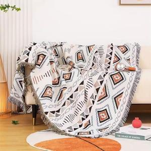 Lqprom Boho Throw Blankets Knit Bed Blankets with Tassel Aztec Western Throws Cover Farmhouse Decor for All Season Sofa Couch Chair Outdoor Camping Picnic Tent Beach Car Traveling 71"x91" (Beige)