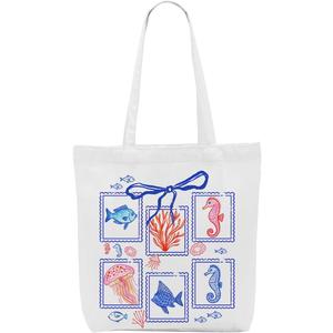 Bow Coastal Ocean Animals Seahorse Sea Turtle Gift for Women Canvas Tote Bag Beach Bag Grocery Bags for Girls Trip