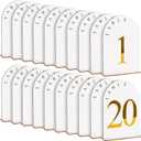 AceOrbit 20 Pcs Wooden Wedding Table Numbers 1-20 with Base, 5 x 7 Inch Self Standing Gold Table Numbers for Wedding Reception Rustic Arch Sign for Tables Centerpieces Banquet Restaurant Party Decor